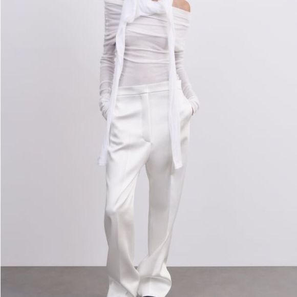 Zara Pants - Zara SATIN EFFECT PANTS ZW LIMITED EDITION Trousers Straight Wide White
